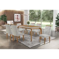 Sala de Jantar Completa Londrina Tampo Madeirado c/ Vidro 180cm + 6 Cadeiras Melissa Imbuia/Bege Turim - Rufato