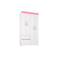 Guarda Roupa Solteiro 4 Portas e 2 Gavetas Lotus Flex Branco/Rosa - Demóbile