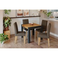 Conjunto: Mesa Sala Jantar Grace c/ Tampo Madeirado 90cm + 4 Cadeiras Maia Cinza/Nature/Mascavo - Cimol
