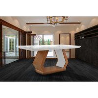 Mesa de Sala Jantar Alvorada c/Tampo Madeirado Vidro Reto 180x90cm Imbuia/Off White - Rufato