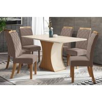 Sala de Jantar Completa Luiza c/ Tampo Madeirado 160cm + 6 Cadeiras Bella Nature/Marrom Amêndoa - Henn