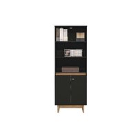 Estante para Sala Los Angeles c/ 2 Portas e 3 Prateleiras Preto/Carvalho - Politorno