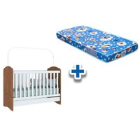 Berço Infantil Bala de Menta 3 em 1 + Colchão Ortobom Rústico/Branco - Henn