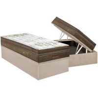 Cama Box Baú Solteiro: Colchão Molas Ensacadas Ortobom SuperPocket Gold Ultra Gel + Base CRC Suede Clean(88x188)