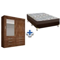 Cama Box Casal + Colchão D45 Ortobom + Guarda Roupa Sonare Canela