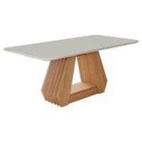 Mesa para Cozinha Ágata c/Tampo Madeirado Vidro 180x90cm Nature/Off White - Cimol