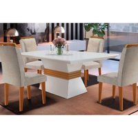 Sala de Jantar Completa Ágata Tampo Madeirado Reto 120cm + 4 Cadeiras Athenas Imbuia/Veludo Creme - Rufato