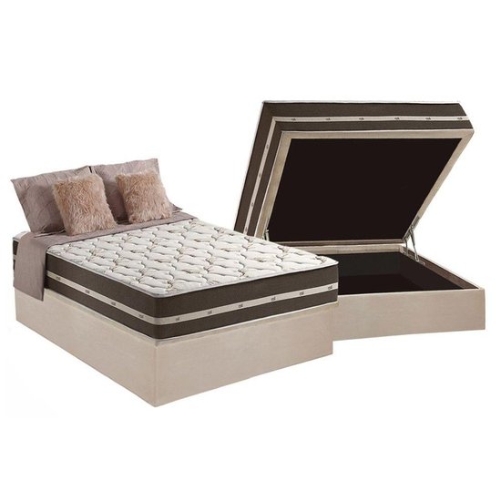 Cama Box Baú Casal: Colchão Molas Anjos Superlastic Classic + Base CRC Suede Clean(138x188)