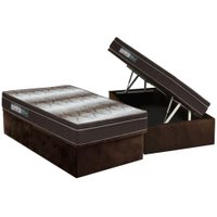 Cama Box Baú Solteiro: Colchão Ortopédico Ortobom Light + Base CRC Suede Brown(88x188)