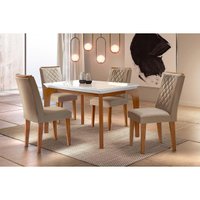 Conjunto: Mesa Sala Jantar Londrina Tampo Madeirado c/ Vidro 120cm Canto Curvo + 4 Cadeiras Jade Imbuia/Turim - Rufato