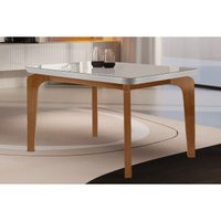 Mesa de Sala Jantar Londrina + Tampo Madeirado Vidro Curvo 120x80cm Off White/Imbuia-Vidro Off White - Rufato