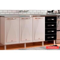Gabinete p/Pia Cozinha Balcão Star New Aço 3 Portas e 4 Gavetas s/Tampo 160cm Branco/Preto - Telasul