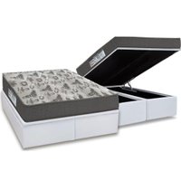 Cama Box Baú Queen: Colchão Anatômico Ortobom D33 / EP ISO 100 Ultra Firme + Base CRC Courano White(158x198)