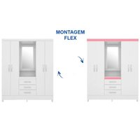 Guarda Roupa 4 Portas  e 3 Gavetas c/ Espelho Capelinha Persia Branco/Rosa - Demóbile