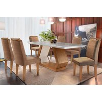 Conjunto: Mesa Sala Jantar  Alvorada Tampo Madeirado 180cm Canto Reto + 6 Cadeiras Athenas Imbuia/Chocolate - Rufato