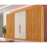 Guarda Roupa Casal Potente c/6 Portas c/ 4 Ripados e 6 Gavetas Peroba/Off White - Europa
