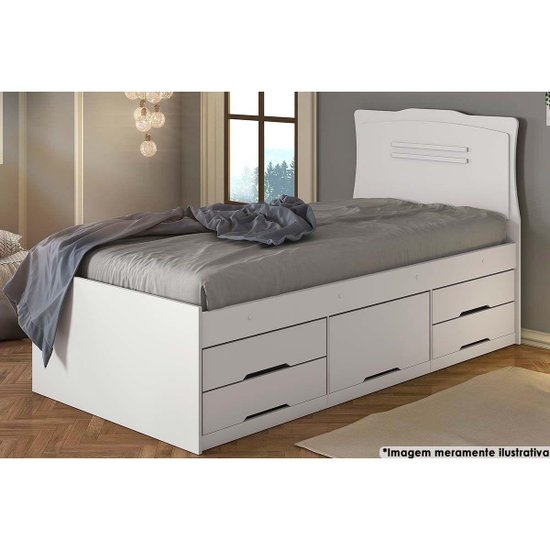 Cama Solteiro Júlia 5 Gavetas Multifuncional Branco - Conquista