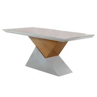 Mesa de Sala Jantar Dubai + Tampo Madeirado Vidro Reto 180x90cm Imbuia/Off White - Rufato