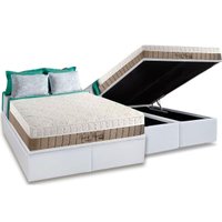 Cama Box Baú King: Colchão Magnético Anjos Confort Nude + Base CRC Courano Branco(193x203)