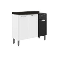 Módulo Cozinha Bertolini Dona Maria Balcão  6173 3 Portas e 1 Gaveta c/ Tampo e Pés Branco/Preto