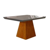 Mesa para Cozinha Luna + Tampo Madeirado Vidro Reto 120x80cm Off White/Grafite - Rufato
