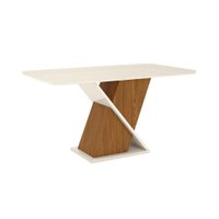 Mesa para Cozinha Solus SC27 + Tampo Madeirado Vidro Curvo 160x90cm Nature/Off White - Henn