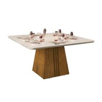 Mesa para Cozinha Itália + Tampo Madeirado Vidro Curvo 136x136cm Freijó/Off White - DJ Móveis