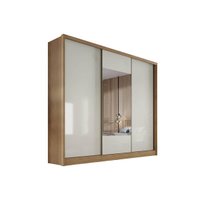 Guarda Roupa 3 Portas  de Correr c/ Espelho e 4 Gavetas Arezzo Plus Freijó/FendiOff - Novo Horizonte