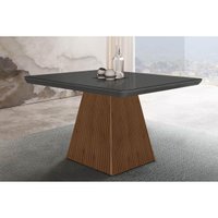 Mesa de Sala Jantar Luna + Tampo Madeirado Vidro Curvo 90x90cm Grafite/Imbuia Ripado-Vidro Grafite - Rufato