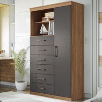 Cômoda Casal Marabá 1.6 c/ 1 Porta 2 Nichos e 6 Gavetas Ébano - Santos Andirá