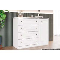 Cômoda Juvenil Americana c/ 1 Porta e 4 Gavetas Branco - Henn