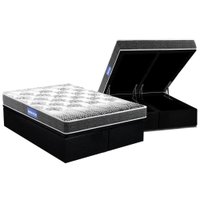 Cama Box Baú Queen: Colchão Espuma Probel D20 Guarda Costas Resistente Black + Base CRC Suede Black(158x198)