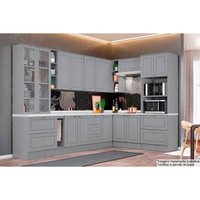 Cozinha Modulada Completa Americana 14 Peças (3 Armários + 4 Balcões + 1 Paneleiro + 6 Complementos) C14P02 Cinza - Henn