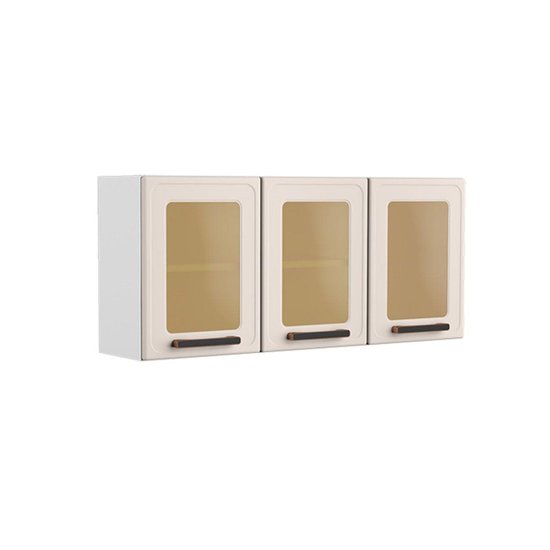Armário de Cozinha Modulado  Origens 7009 3 Portas c/Vidro Branco/Areia - Bertolini