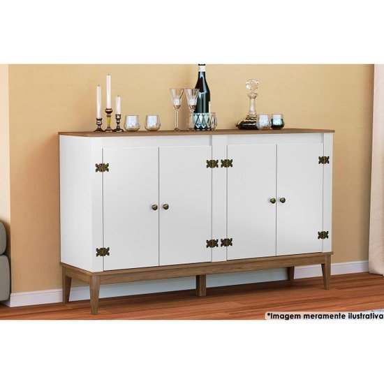 Aparador de Sala Jantar MB 1014 4 Portas Freijo/Branco - Movelbento