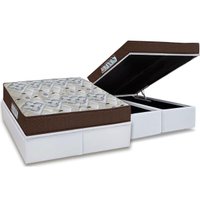Cama Box Baú Queen: Colchão Anatômico Ortobom D45 / EP ISO 150 Mega Firme + Base CRC Courano White(158x198)