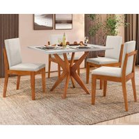 Sala de Jantar Completa Donna c/ Tampo Madeirado c/ Vidro 120cm + Cadeiras Lady 4 Un Natural - Nesher