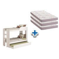 Colchão Physical Ortobom (3un) + Beliche Bia c/ Auxiliar Branco