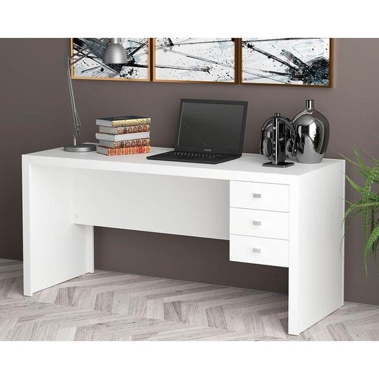 Mesa de Computador Solteiro ME4113 c/ 3 Gavetas Branco - Tecno Mobili