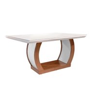 Mesa para Cozinha Jade + Tampo Madeirado Vidro Reto 180x90cm Imbuia/Off White - Rufato