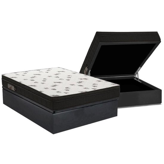 Cama Box Baú Casal: Colchão Espuma D45 Ortobom Light Saúde Ortopillow + Base CRC Suede Black(138x188)
