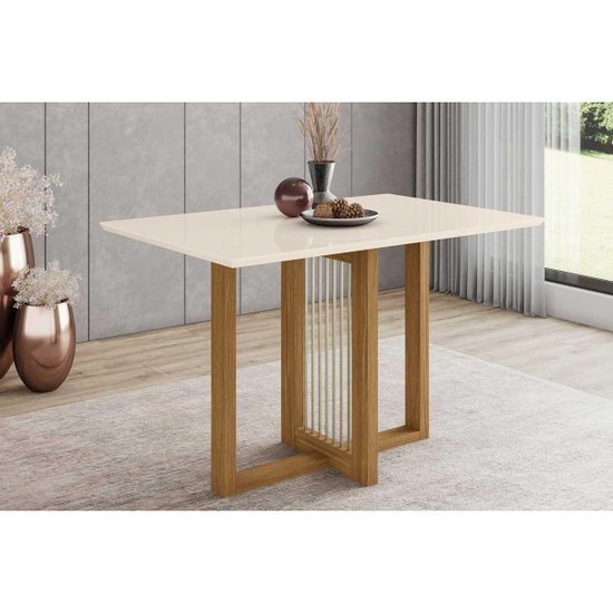 Mesa de Sala Jantar Natalí SC75 + Tampo Madeirado Reto 120x80cm Nature/Off White - Henn