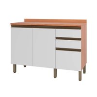 Gabinete p/Pia Cozinha Balcão Thela Macadâmia 2 Portas 3 Gavetas c/Tampo 120cm Freijo/Branco - Telasul