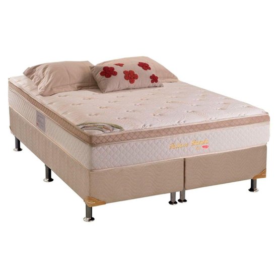 Cama Box King: Colchão Molas Ensacadas Herval MasterPocket Pallace Bambu Plus + Base CRC Suede Bege(193x203)