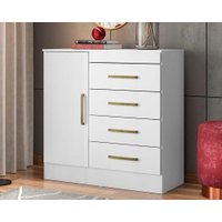 Cômoda Juvenil Montevideu 1 Porta e 4 Gavetas Branco/Rosa - Demóbile