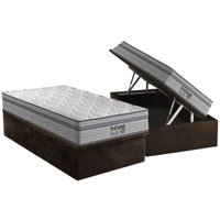 Cama Box Baú Solteiro: Colchão Molas Ensacadas Probel MasterPocket ProDormir Springs Luxo + Base CRC Suede Brown(88x188)