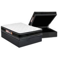 Cama Box Baú Casal: Colchão Espuma D33 Castor Black e White Double Face + Base CRC Suede Gray(138x188)