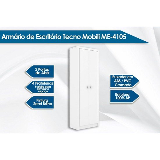 Escritório Completo 10 Peças (3 Armários + 3 Balcões + 2 Gaveteiro + 2 Mesas) EC04 Branco - Tecno Mobili