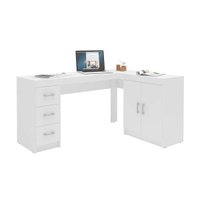 Mesa Canto p/Escritório Espanha c/ 2 Portas e 3 Gavetas Branco - Politorno