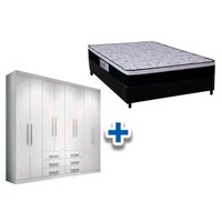 Cama Box Casal + Colchão Foggia Sogni + Guarda Roupa Master 8.6 Branco
